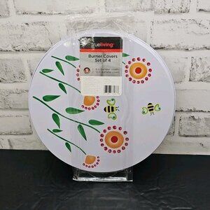 New True Living Set of 4 Burner Covers Flowers & Bees